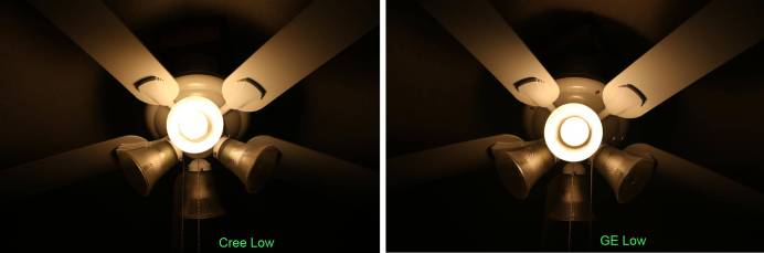 Comparison, Dimmed, Up close overhead lights